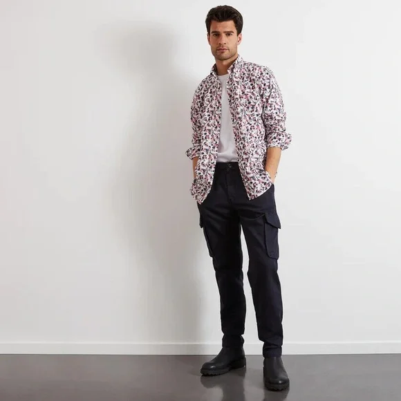 White Floral Button-up Mens Shirt - Picture 5 of 5